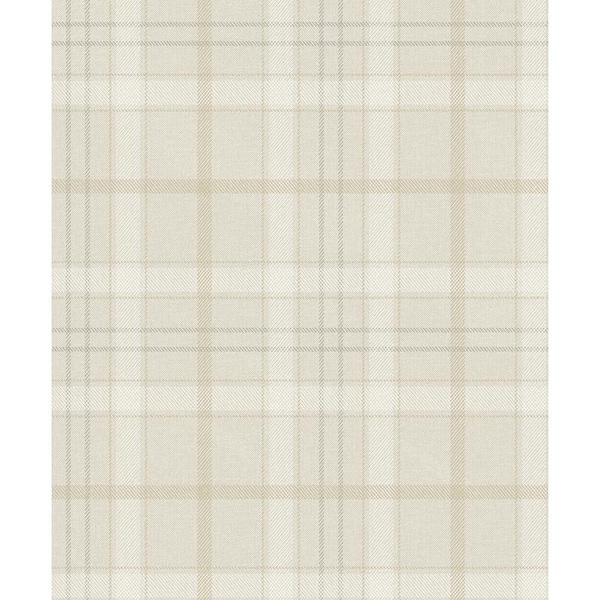 Neutral Tailor Plaid Pre-Pasted Paper Wallpaper Roll (57.5 sq. ft.)