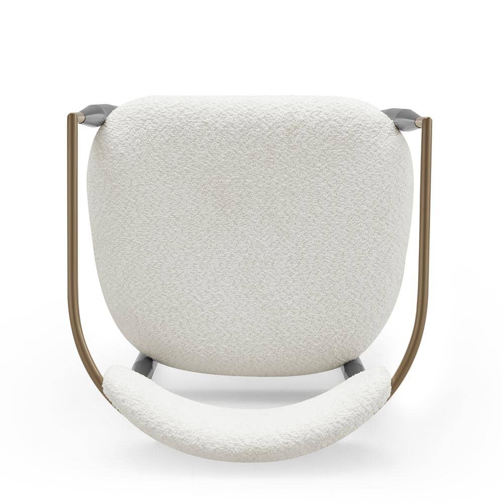 White Boucle Upholstered Arm Chair with Gold Metal Frame
