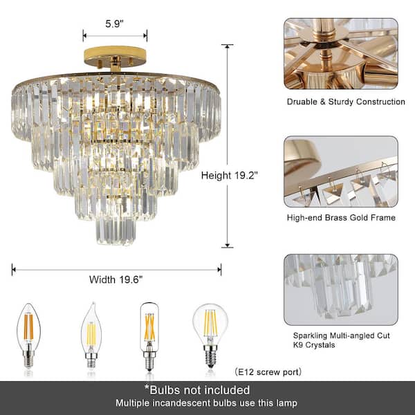 Lasaideal 10-Light 5-Tier Round Semi Flush Mount Crystal