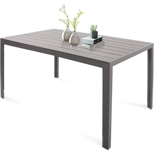 SUNRINX 55 in. Gray Rectangular Aluminum Frame Outdoor Dining Table