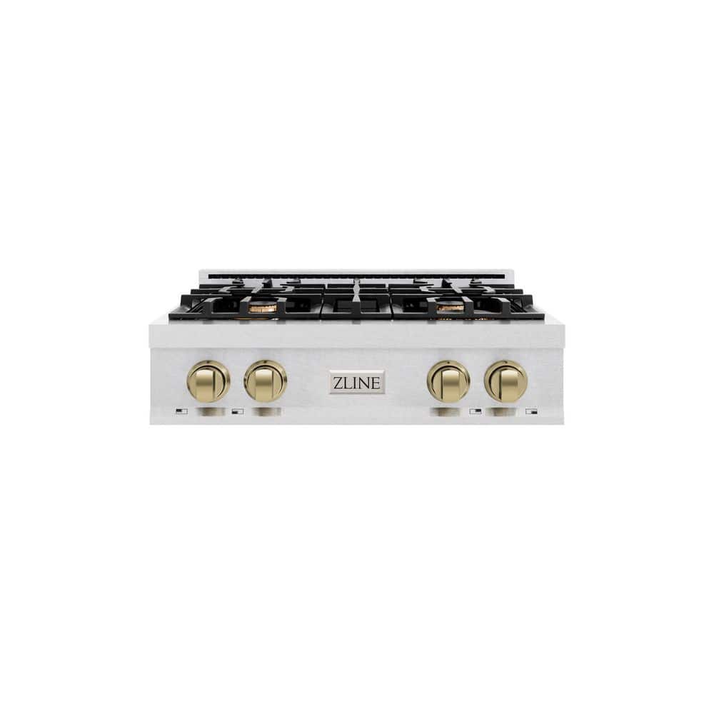 Autograph Edition 30 in. Legacy Rangetop with 4 Burners in Satin Stainless Steel with Champagne Bronze Accents