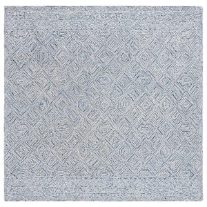 Textual Blue/Ivory 6 ft. x 6 ft. Abstract Border Square Area Rug