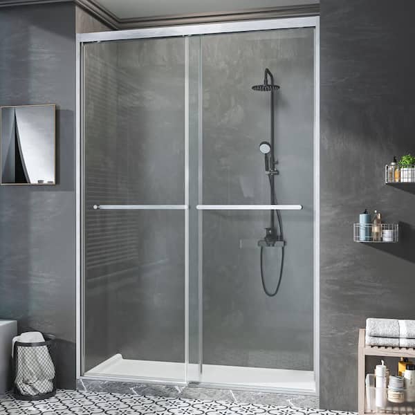 44-48 in. W x 76 in. H Double Sliding Framed Shower Door in Brushed Nickel with Soft-Close 5/16 in. Tempered Clear Glass