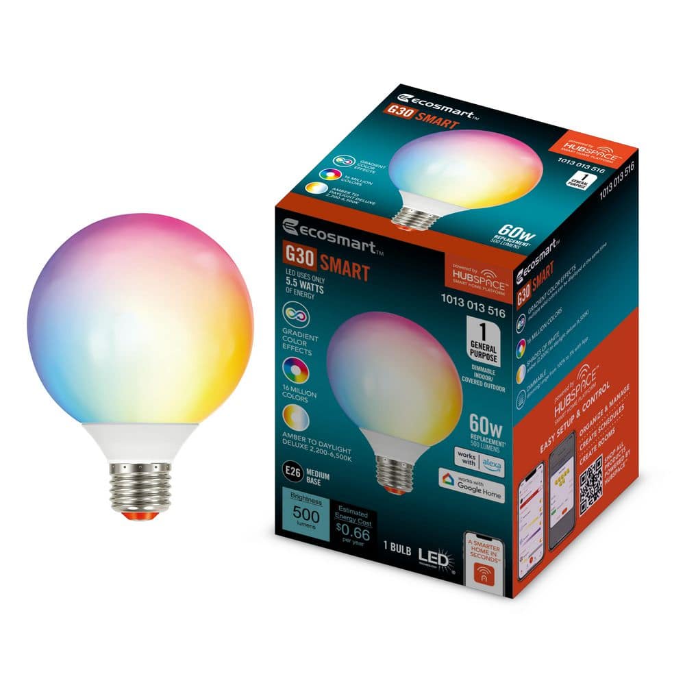 SMART スマート LEDルームライトセット ILI ー SET031 306 EcoSmart 60-Watt Equivalent Smart G30 Dynamic Color Changing CEC
