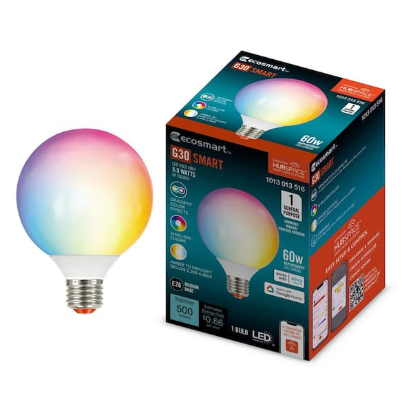 60-Watt Equivalent Smart G30 Dynamic Color Changing CEC LED Light Bulb with Voice Control (1-Bulb) Powered by Hubspace