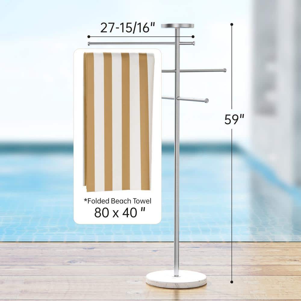 Brushed Steel Freestanding Towel Rack with Marble Base