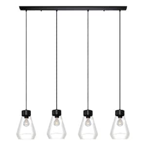 Montey 43.75 in. W x 72 in. H 4-Light Black Linear Pendant Light with Clear Glass Shades