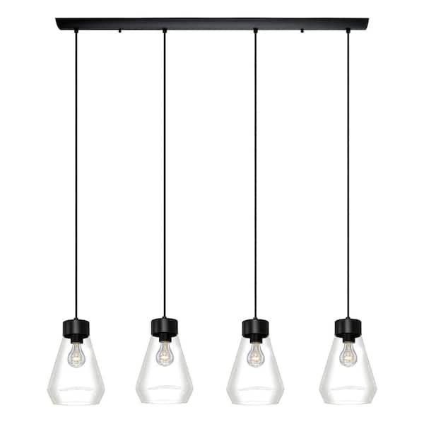 Eglo Montey 43.75 in. W x 72 in. H 4-Light Black Linear Pendant Light with Clear Glass Shades