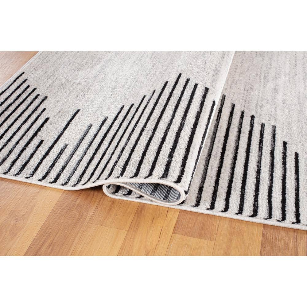 Cream and Beige Synthetic Stripe Runner Rug 2'x7'