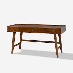 Daphne Walnut 3-Drawers Desk With Built-in Outlets with Tapered Legs