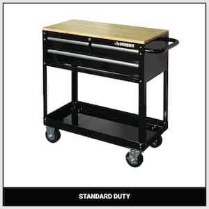 Tool Storage 3-Drawer 36 in. W Standard Duty Gloss Black Rolling Tool Cart with Hardwood Top