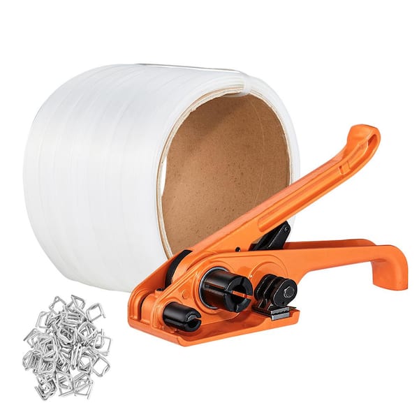 VEVOR Packaging Strapping Banding Kit with Strapping Tensioner Tool, 328 ft. Length Woven Strapping Cord Band, 100 Metal Seals