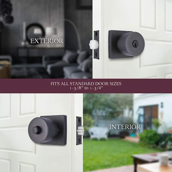 Ridgeway Gun Metal Keyed Entry Door Knob Featuring Dual Keyway with Square Rose