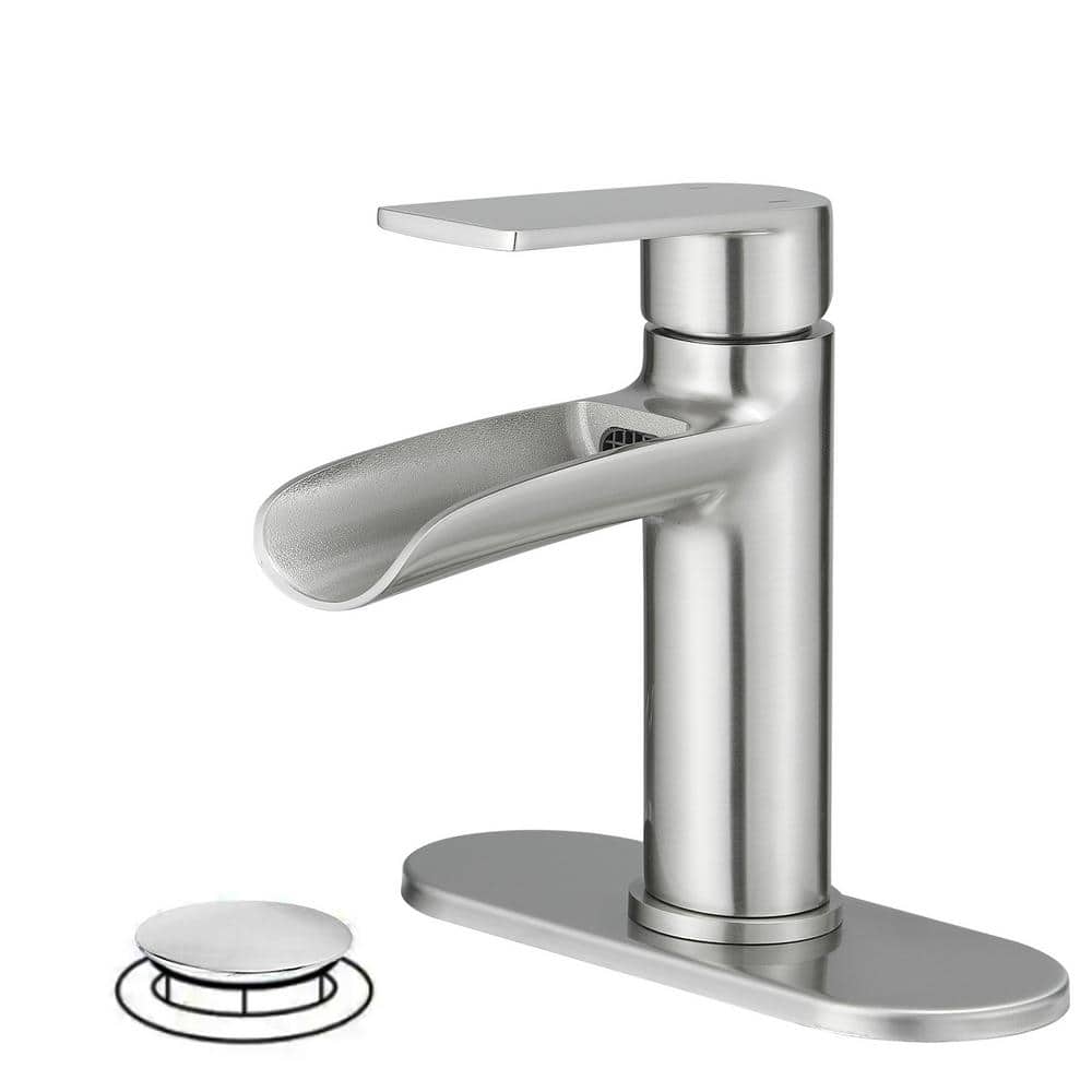 Brushed Nickel Single Handle Waterfall Bathroom Faucet