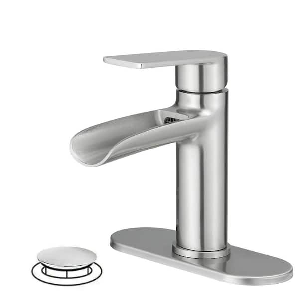 HOMEMYSTIQUE Single Handle Single Hole Bathroom Faucet in Brushed Nickel
