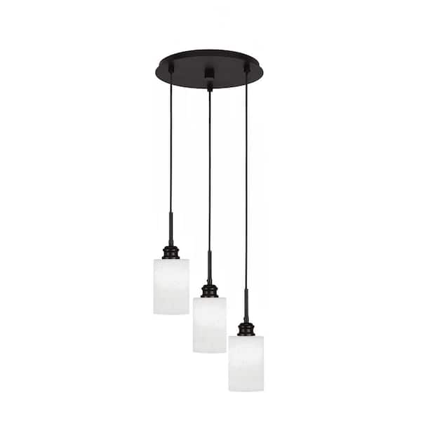 Unbranded Albany 60-Watt 14.75 in. 3 Light Espresso Shaded Pendant Light with 4 in. White Muslin Glass Shade No bulbs included