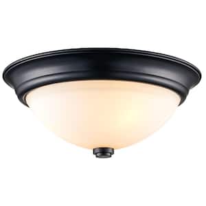 Mod Pod 15 in. 3-Light Black Flush Mount Kitchen Ceiling Light Fixture with Frosted Glass Shade
