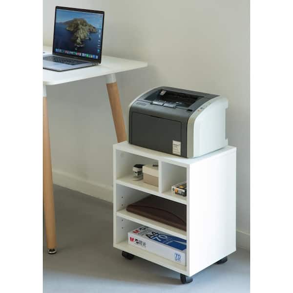 New Basicwise Wooden Office Storage Printer Stand with Wheels 