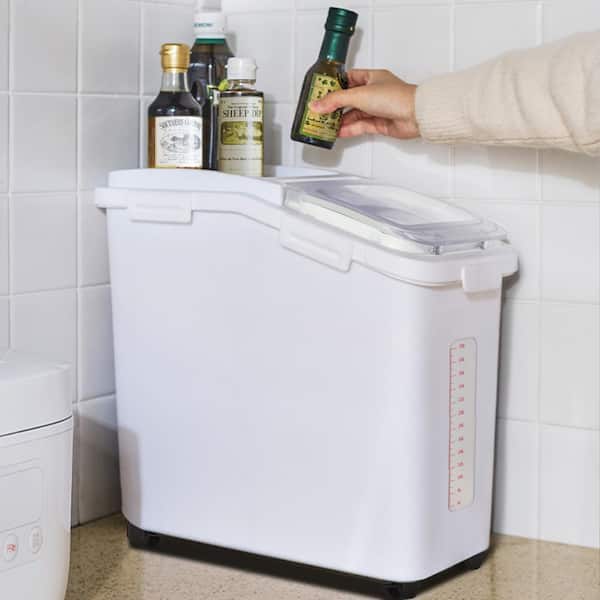 11.4 gal. /50L Large Capacity Rice Storage Container, for Dog Food, Kitchen Grains, with Wheels, Scoop, Scale Line