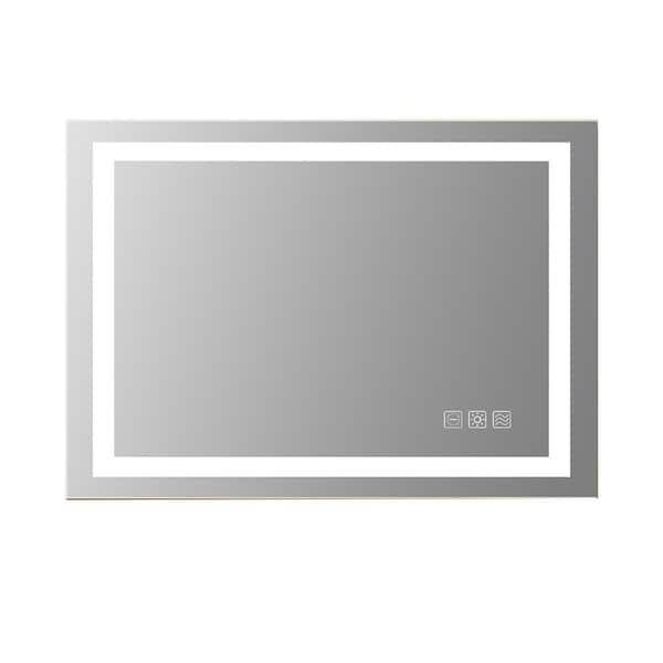 Unbranded 36 in. W x 28 in. H Large Rectangular Frameless Anti-Fog Dimmable Wall Bathroom Vanity Mirror in Silver