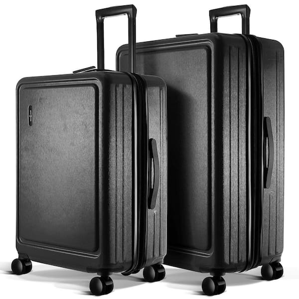 2-Piece Black 24 in. - 28 in.  Nested Hard Luggage Set Expandable Spinner Suitcase TSA Compliant