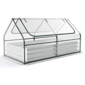 Galvanized Metal Raised Garden Bed with Greenhouse Bottomless Flower Bed with Clear Cover Planter Box Kit
