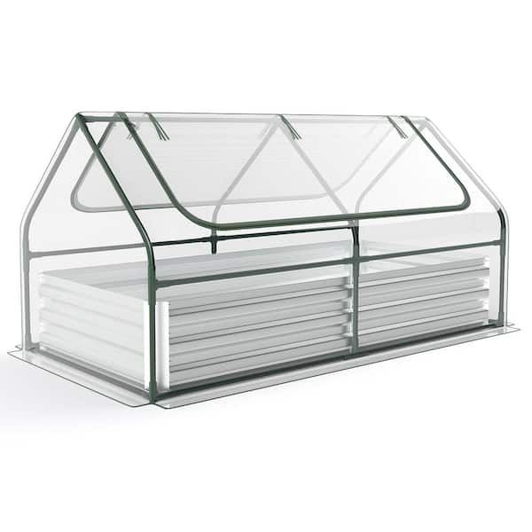 HONEY JOY Galvanized Metal Raised Garden Bed with Greenhouse Bottomless Flower Bed with Clear Cover Planter Box Kit