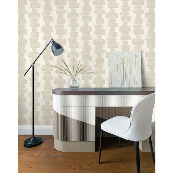 Beige Stripe Block Vinyl Peel and Stick Wallpaper Roll (30.75 sq. ft.)