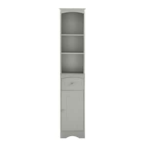 13.4 in. W x 9.1 in. D x 66.9 in. H Gray Linen Cabinet Bathroom Corner Cabinet with Doors and Adjustable Shelves