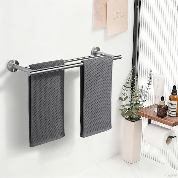 24 in. Wall Mounted Double Towel Bar in Brushed Nickel