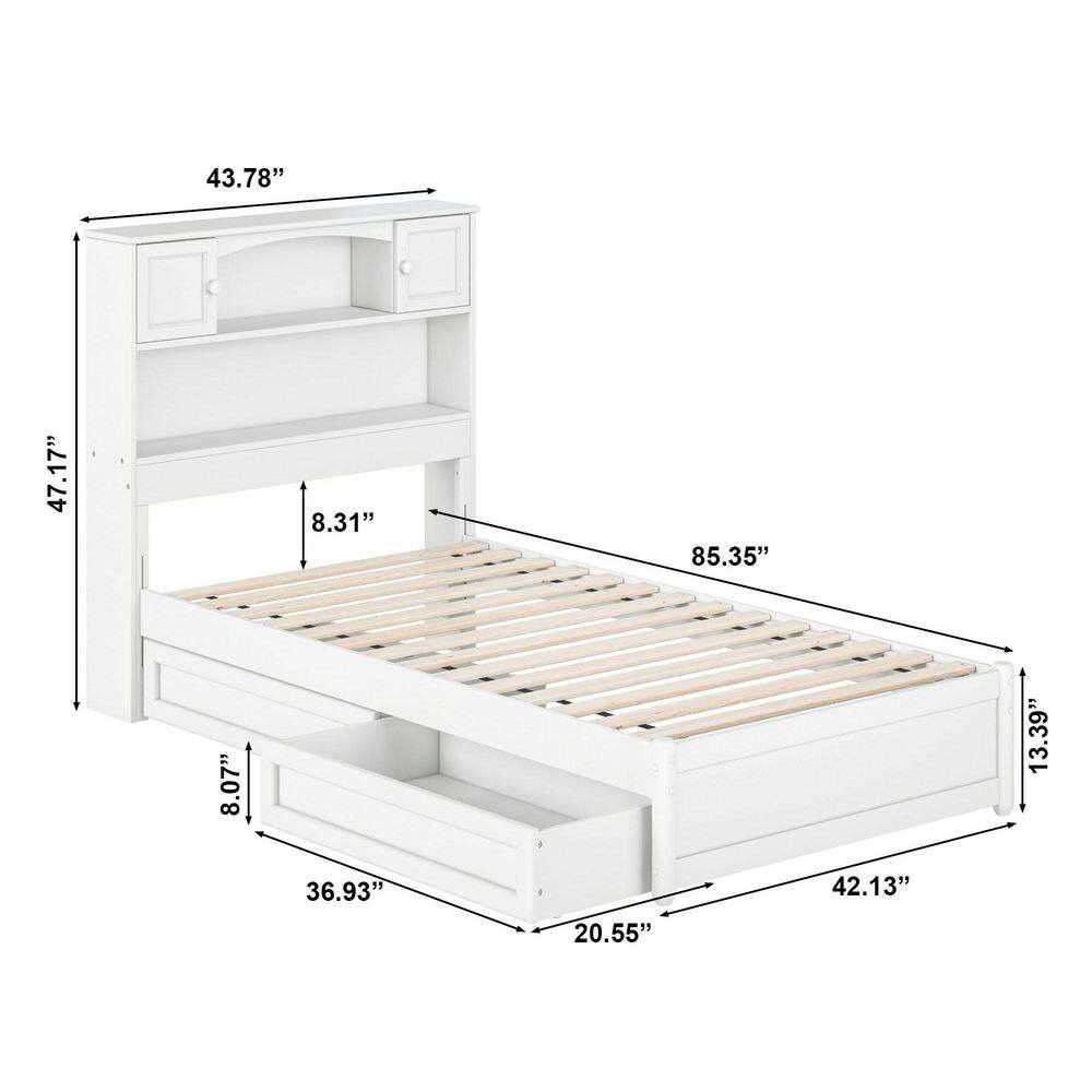 Hadley Twin White Wood Platform Bed with Storage Drawers