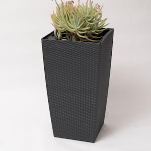 30 in. H Plastic Indoor Outdoor Square Planter Pot Black Rattan Self Watering, Tall Decorative Gardening Pot, Home Decor