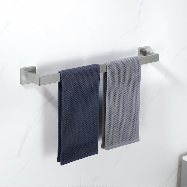 Bath 24 in. Wall Mounted Towel Bar Square Towel Rack Towel Holder in Brushed Nickel