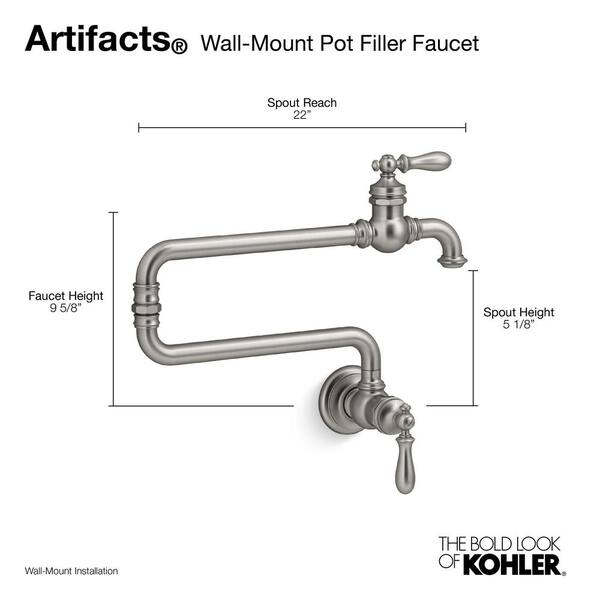 KOHLER Artifacts 2-Handle Wall Mounted Potfiller in Polished Chrome