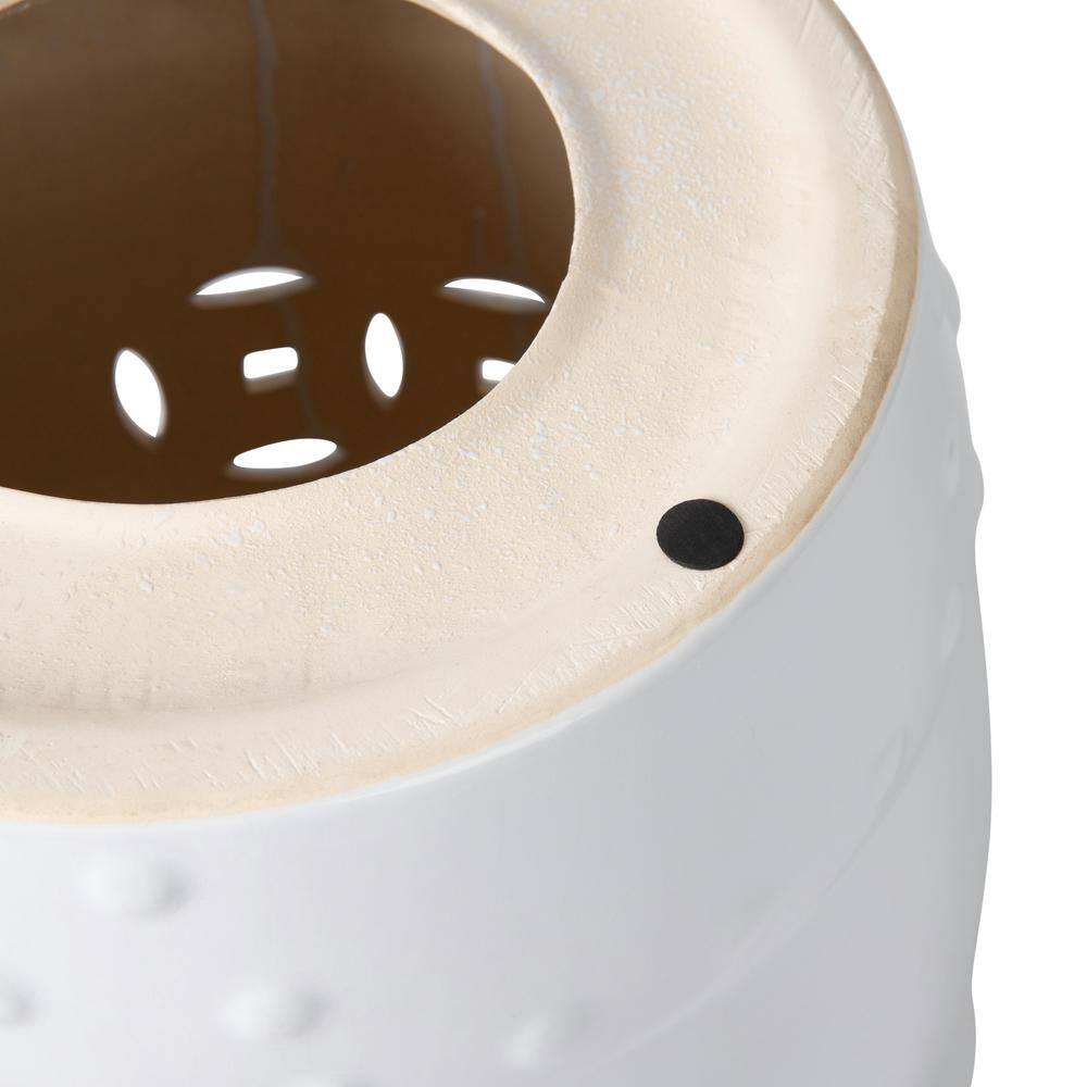 Optic White Ceramic Garden Stool with Double Medallion Design