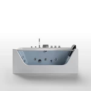 59 in. Acrylic Center Drain Rectangular Alcove Whirlpool Bathtub with LED Lights in White