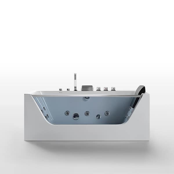 Empava 59 in. Acrylic Center Drain Rectangular Alcove Whirlpool Bathtub with LED Lights in White