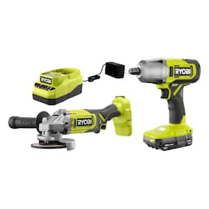 ONE+ 18V Cordless 2-Tool Combo Kit with 1/2 in. Impact Wrench, Right Angle Grinder, 2.0 Ah Battery, and Charger