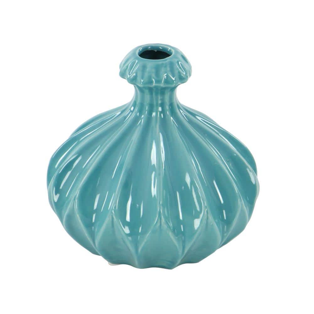 Polished Blue Ceramic Bud Vase Trio, Modern Indoor Decor