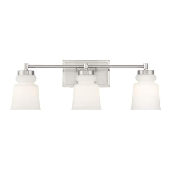 24 in. W x 8.5 in. H 3-Light Brushed Nickel Bathroom Vanity Light with Frosted Glass Shades