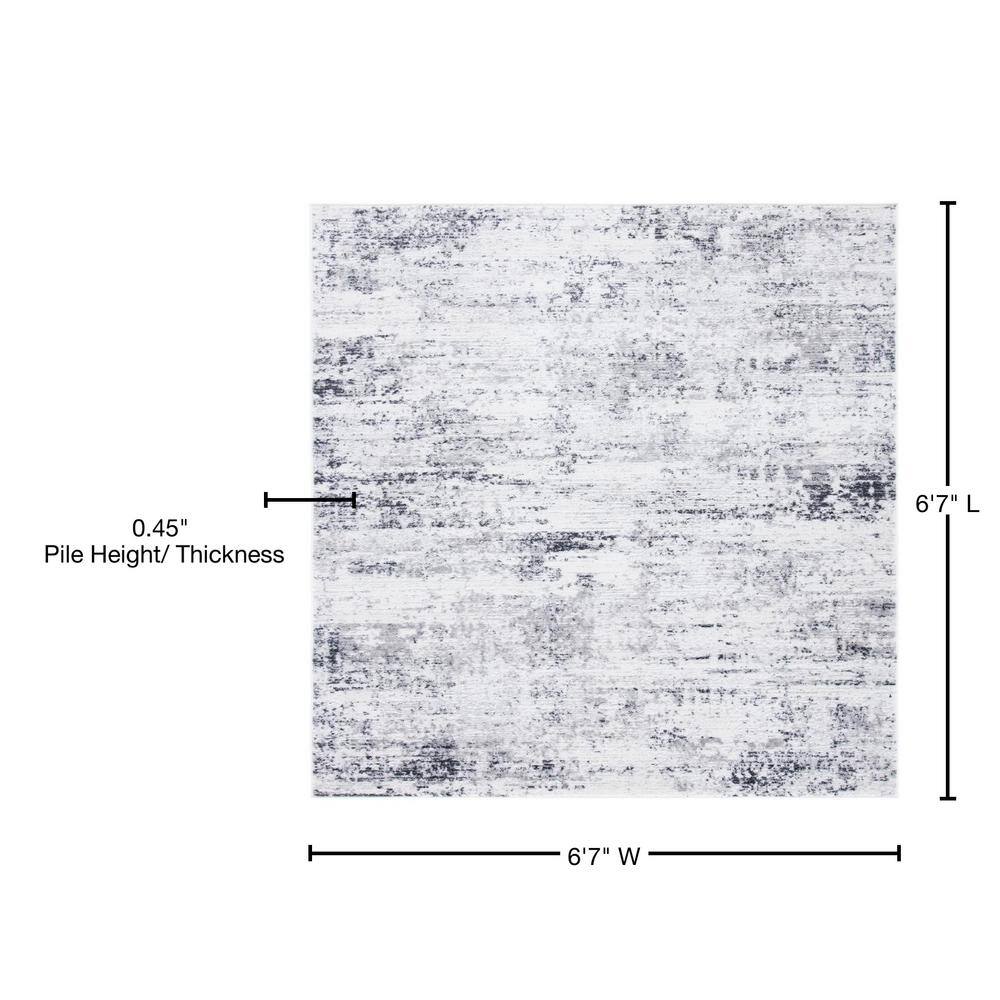 Amelia 6'7" Square Ivory/Grey Abstract Synthetic Area Rug