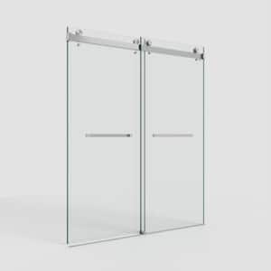 Catalyst 48 in. W x 76 in. H Double Sliding Frameless Shower Door in Brushed Nickel with 3/8 in. Clear Glass