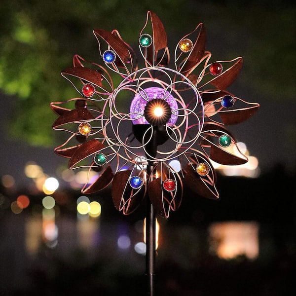 75 in. H Multi-Color Solar Powered Glass Wind Spinner with Kinetic Wind Sculptures, Decorative Lawn Ornament