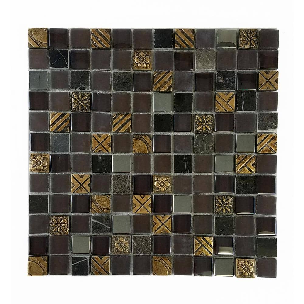 Vintage Design Antigua Brown Deco Mosaic 3 in. x 3 in. Glass and and Stone Mesh Mounted Wall Tile Sample price history on PriceWatchPro