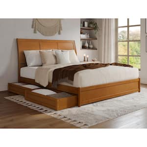 Andorra Light Toffee Natural Bronze Solid Wood Frame King Platform Bed with Panel Footboard and Storage-Drawers