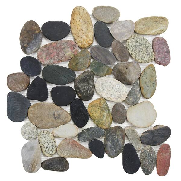 Merola Tile Riverstone Flat Creekbed 11-3/4 in. x 11-3/4 in. x 10 mm Natural Stone Mosaic Tile
