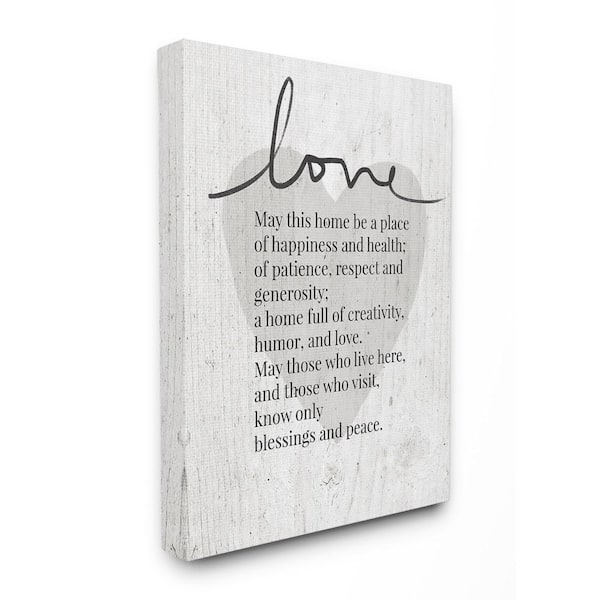 Stupell Industries 24 in. x 30 in. "May This Home Be a Place of Love Grey Wood Textured Heart" by Linda Woods Canvas Wall Art