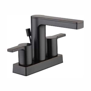 Modern Contemporary 4 in. Centerset 2-Handle Low-Arc Bathroom Faucet in Bronze