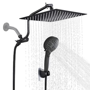 Rainfall Shower Head Combo 12-Spray 12 in. Wall Mount Dual Shower Heads and Handheld Shower Head with 1.8 GPM in Black