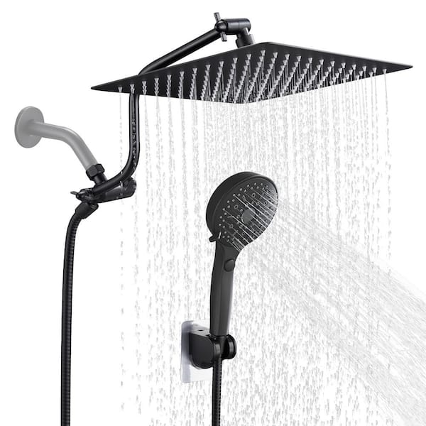 Heemli Rainfall Shower Head Combo 12-Spray 12 in. Wall Mount Dual Shower Heads and Handheld Shower Head with 1.8 GPM in Black